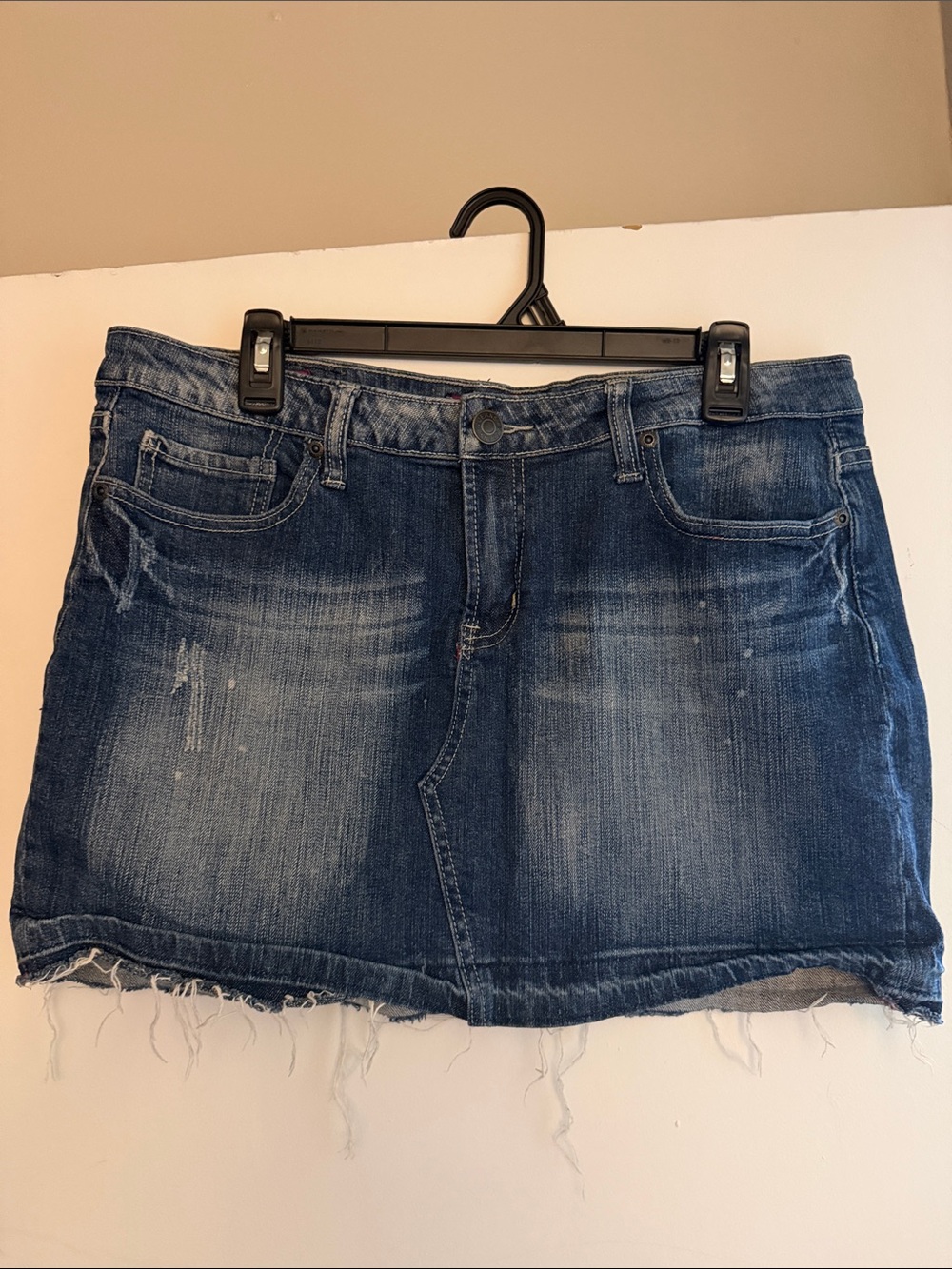 Denim Mini Skirt in Distressed Blue